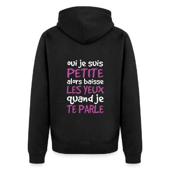 Oui Je Suis Petite Alors Baisse Les Yeux - Veste à capuche bio Premium Unisexe - noir - Dos - Nico (187cm)