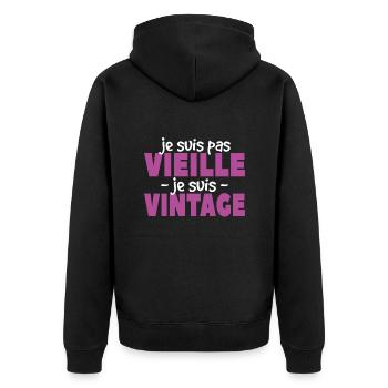 Je Suis Pas Vieille Je Suis Vintage - Veste à capuche bio Premium Unisexe - noir - Dos - Nico (187cm)