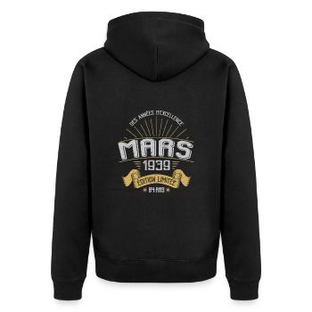 Mars 1939 84 Ans Anniversaire Vintage Idée Cadeau - Veste à capuche bio Premium Unisexe - noir - Dos - Nico (187cm)