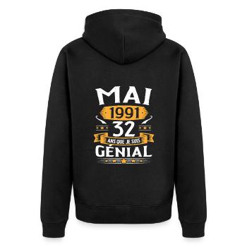 Mai 1991 32 Ans Que Je Suis Génial Anniversaire - Veste à capuche bio Premium Unisexe - noir - Dos - Nico (187cm)