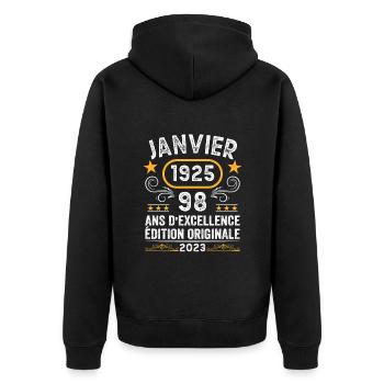 Anniversaire Vintage Idée Cadeau Janvier 1925 98 - Veste à capuche bio Premium Unisexe - noir - Dos - Nico (187cm)