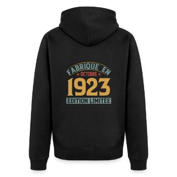 Fabriqué En Octobre 1923 Édition Limitée - Veste à capuche bio Premium Unisexe - noir - Dos - Nico (187cm)