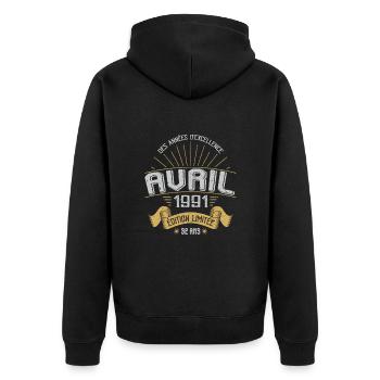 Avril 1991 32 Ans Anniversaire Vintage Idée Cadeau - Veste à capuche bio Premium Unisexe - noir - Dos - Nico (187cm)