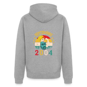 Septembre 2004 Anniversaire Vintage Idée Cadeau - Veste à capuche bio Premium Unisexe - gris chiné - Dos - Nico (187cm)