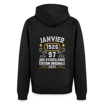 Anniversaire Vintage Idée Cadeau Janvier 1926 97 - Veste à capuche bio Premium Unisexe - noir - Dos - Nico (187cm)