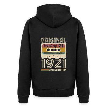 Vintage Geburtstag Original Geschenkidee 1921 - Unisex Premium Bio Zip Hoodie - Schwarz - Hinten - Nico (187cm)