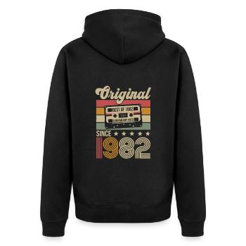 Vintage Geburtstag Original Geschenkidee 1982 - Unisex Premium Bio Zip Hoodie - Schwarz - Hinten - Nico (187cm)