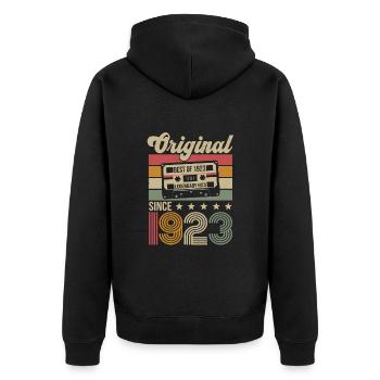 Vintage Geburtstag Original Geschenkidee 1923 - Unisex Premium Bio Zip Hoodie - Schwarz - Hinten - Nico (187cm)