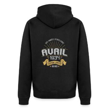 Avril 1934 89 Ans Anniversaire Vintage Idée Cadeau - Veste à capuche bio Premium Unisexe - noir - Dos - Nico (187cm)