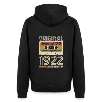 Vintage Geburtstag Original Geschenkidee 1922 - Unisex Premium Bio Zip Hoodie - Schwarz - Hinten - Nico (187cm)