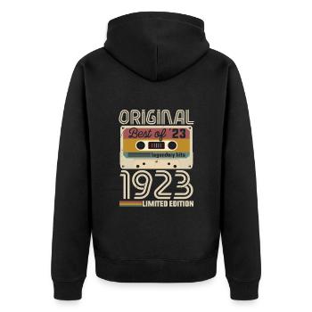 Vintage Geburtstag Original Geschenkidee 1923 - Unisex Premium Bio Zip Hoodie - Schwarz - Hinten - Nico (187cm)