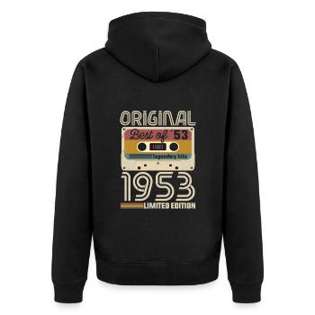 Vintage Geburtstag Original Geschenkidee 1953 - Unisex Premium Bio Zip Hoodie - Schwarz - Hinten - Nico (187cm)