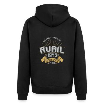 Avril 1946 77 Ans Anniversaire Vintage Idée Cadeau - Veste à capuche bio Premium Unisexe - noir - Dos - Nico (187cm)