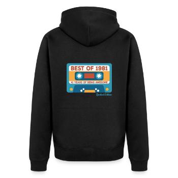 Born in 1981, legend since 1981 - Unisex Premium Organic Zip Hoodie - black - Back - Nico (187cm)