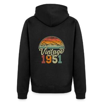 Jahrgang 1951 - Unisex Premium Bio Zip Hoodie - Schwarz - Hinten - Nico (187cm)