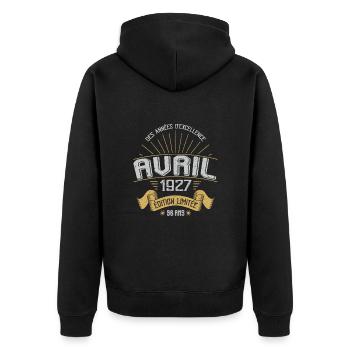 Avril 1927 96 Ans Anniversaire Vintage Idée Cadeau - Veste à capuche bio Premium Unisexe - noir - Dos - Nico (187cm)