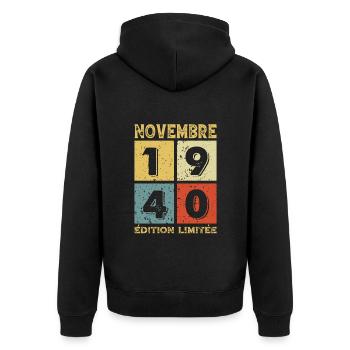 Anniversaire Vintage Idée Cadeau Novembre 1940 - Veste à capuche bio Premium Unisexe - noir - Dos - Nico (187cm)