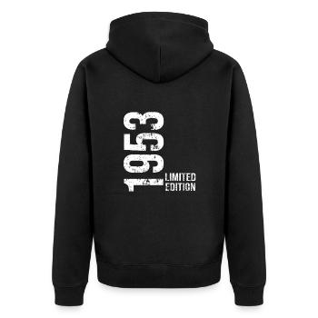 Limitierte Auflage von 1953 - Unisex Premium Bio Zip Hoodie - Schwarz - Hinten - Nico (187cm)