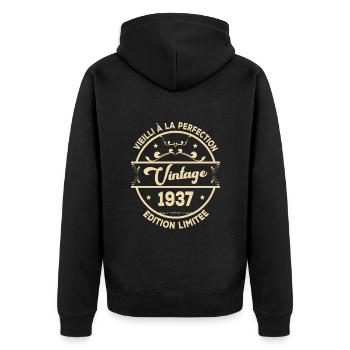 Vintage 1937 Idée Cadeau D Anniversaire Rétro 1937 - Veste à capuche bio Premium Unisexe - noir - Dos - Nico (187cm)