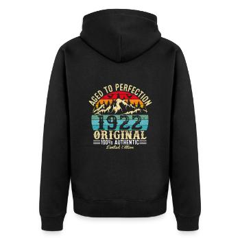 Aged to perfection 1922 Original - Unisex Premium Organic Zip Hoodie - black - Back - Nico (187cm)