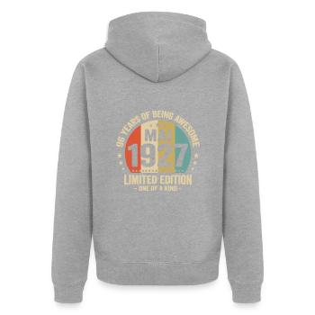 May 1927 96 Years Anniversary Vintage Gift Idea - Unisex Premium Organic Zip Hoodie - heather grey - Back - Nico (187cm)