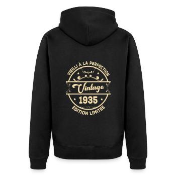 Vintage 1935 Idée Cadeau D Anniversaire Rétro 1935 - Veste à capuche bio Premium Unisexe - noir - Dos - Nico (187cm)
