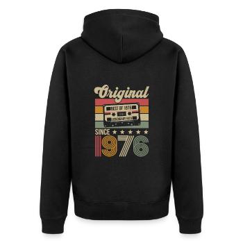 Vintage Geburtstag Original Geschenkidee 1976 - Unisex Premium Bio Zip Hoodie - Schwarz - Hinten - Nico (187cm)