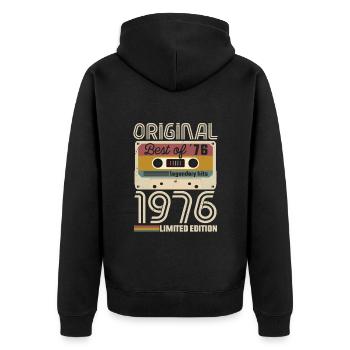 Vintage Geburtstag Original Geschenkidee 1976 - Unisex Premium Bio Zip Hoodie - Schwarz - Hinten - Nico (187cm)