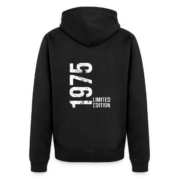 Limitierte Auflage von 1975 - Unisex Premium Bio Zip Hoodie - Schwarz - Hinten - Nico (187cm)