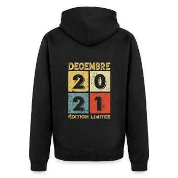 Vintage Geburtstagsgeschenkidee Dezember 2021 - Unisex Premium Bio Zip Hoodie - Schwarz - Hinten - Nico (187cm)