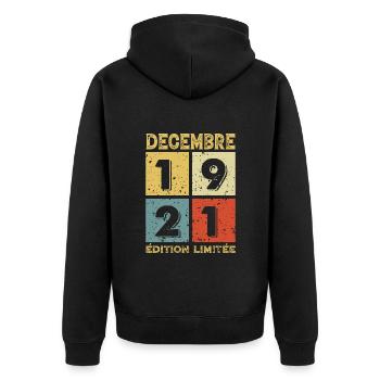 Vintage Geburtstagsgeschenkidee Dezember 1921 - Unisex Premium Bio Zip Hoodie - Schwarz - Hinten - Nico (187cm)