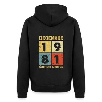 Anniversaire Vintage Idée Cadeau Décembre 1981 - Veste à capuche bio Premium Unisexe - noir - Dos - Nico (187cm)