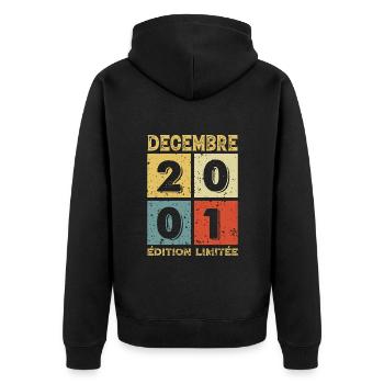 Vintage Geburtstagsgeschenkidee Dezember 2001 - Unisex Premium Bio Zip Hoodie - Schwarz - Hinten - Nico (187cm)