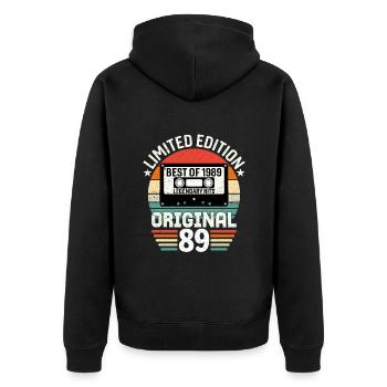 Vintage Geburtstagsgeschenkidee Original 1989 - Unisex Premium Bio Zip Hoodie - Schwarz - Hinten - Nico (187cm)