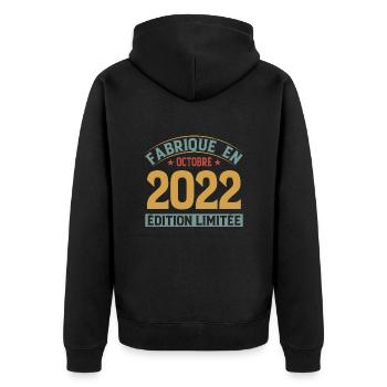 Hergestellt im Oktober 2022 limitierte Auflage - Unisex Premium Bio Zip Hoodie - Schwarz - Hinten - Nico (187cm)