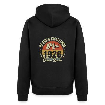 May 1926 97 Years Anniversary Vintage Gift Idea - Unisex Premium Organic Zip Hoodie - black - Back - Nico (187cm)