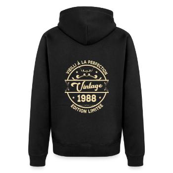 Vintage 1988 Retro Geburtstagsgeschenkidee 1988 - Unisex Premium Bio Zip Hoodie - Schwarz - Hinten - Nico (187cm)
