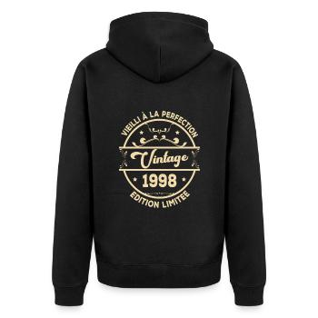Vintage 1998 Retro Geburtstagsgeschenkidee 1998 - Unisex Premium Bio Zip Hoodie - Schwarz - Hinten - Nico (187cm)