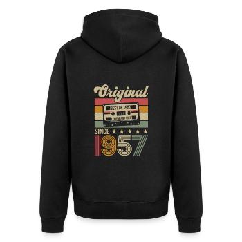Vintage Geburtstag Original Geschenkidee 1957 - Unisex Premium Bio Zip Hoodie - Schwarz - Hinten - Nico (187cm)