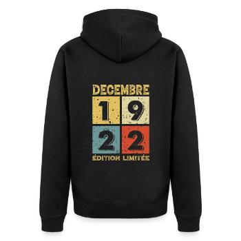 Anniversaire Vintage Idée Cadeau Décembre 1922 - Veste à capuche bio Premium Unisexe - noir - Dos - Nico (187cm)