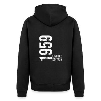 Limitierte Auflage von 1959 - Unisex Premium Bio Zip Hoodie - Schwarz - Hinten - Nico (187cm)
