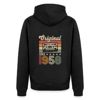 Vintage Geburtstag Original Geschenkidee 1958 - Unisex Premium Bio Zip Hoodie - Schwarz - Hinten - Nico (187cm)