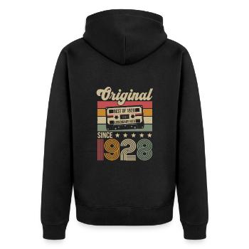 Vintage Geburtstag Original Geschenkidee 1928 - Unisex Premium Bio Zip Hoodie - Schwarz - Hinten - Nico (187cm)