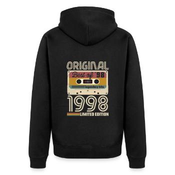 Vintage Geburtstag Original Geschenkidee 1998 - Unisex Premium Bio Zip Hoodie - Schwarz - Hinten - Nico (187cm)