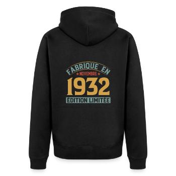 Fabriqué En Novembre 1932 Édition Limitée - Veste à capuche bio Premium Unisexe - noir - Dos - Nico (187cm)