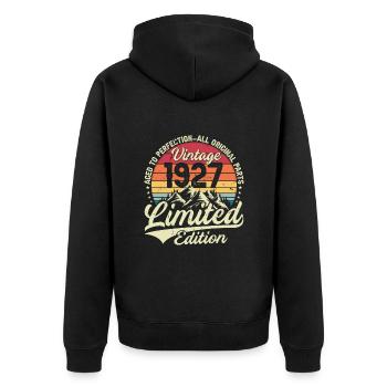 Vintage 1927 Limited Edition Geburtstagsgeschenk - Unisex Premium Bio Zip Hoodie - Schwarz - Hinten - Nico (187cm)