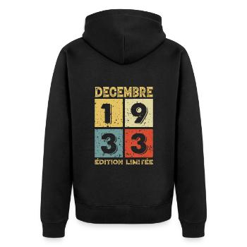 Anniversaire Vintage Idée Cadeau Décembre 1933 - Veste à capuche bio Premium Unisexe - noir - Dos - Nico (187cm)
