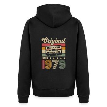 Vintage Geburtstag Original Geschenkidee 1979 - Unisex Premium Bio Zip Hoodie - Schwarz - Hinten - Nico (187cm)