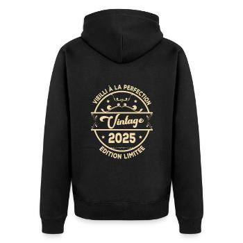 Vintage 2025 Idée Cadeau D Anniversaire Rétro 2025 - Veste à capuche bio Premium Unisexe - noir - Dos - Nico (187cm)
