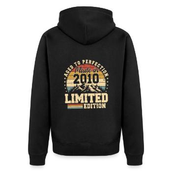 Aged to perfection Made in 2010 - Unisex Premium Organic Zip Hoodie - black - Back - Nico (187cm)